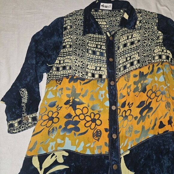 Vintage We Be Bop Shirt Womens 1X Tye Dye Floral Retro Button Blouse Boho 90s - Picture 3 of 11